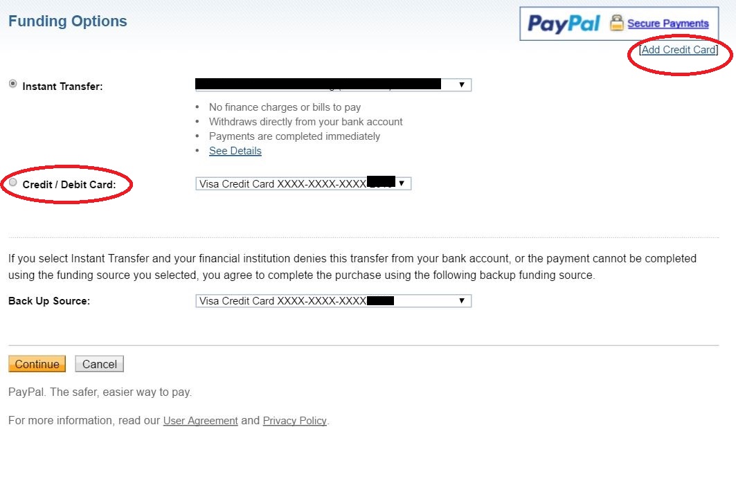 PayPal Funding Options